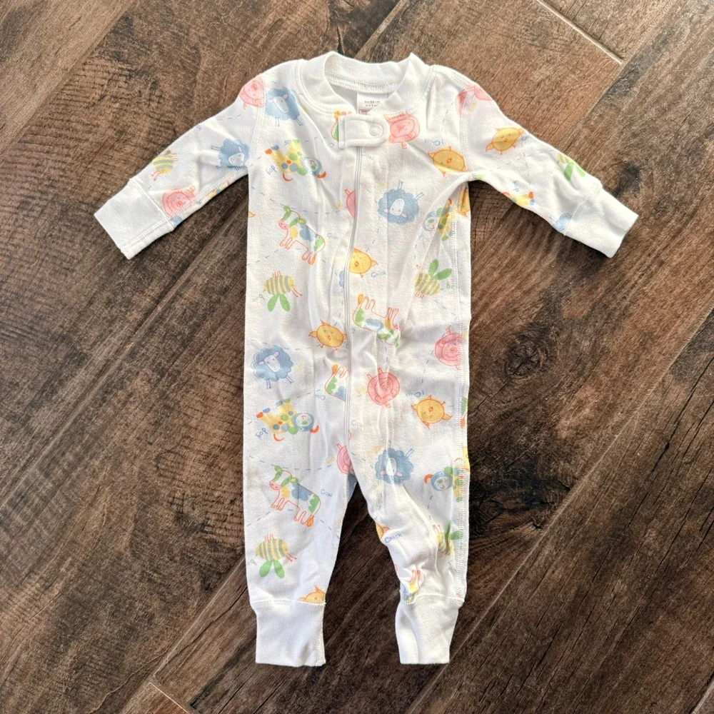Hanna Andersson Farm Animal Zip Sleeper Pajamas, White, 6-9 mo